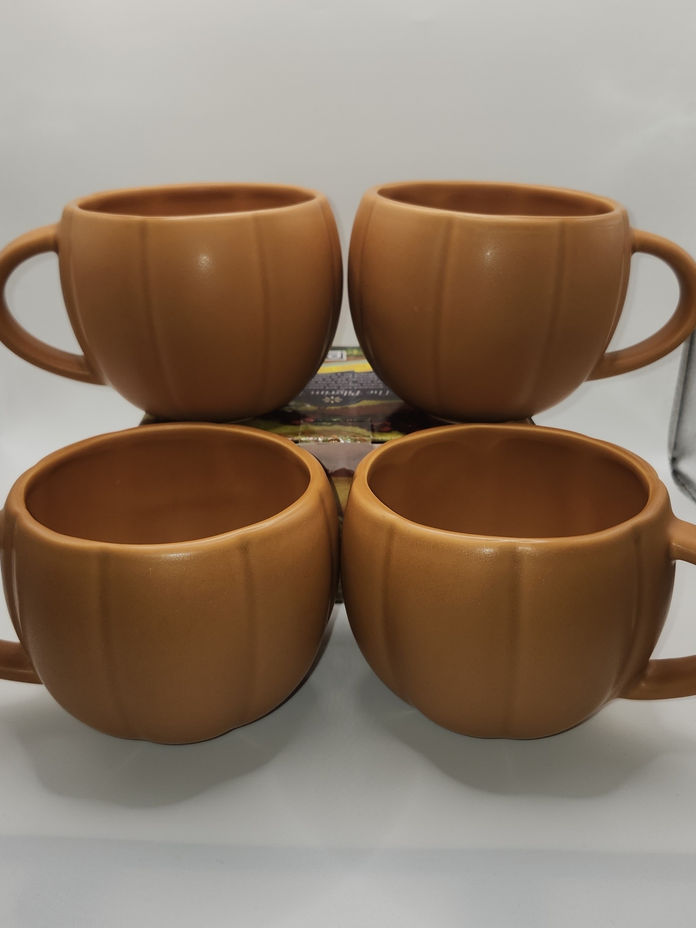 Pottery Barn Pumpkin-Style Ceramic Mugs in Rust Brown - Set of 4